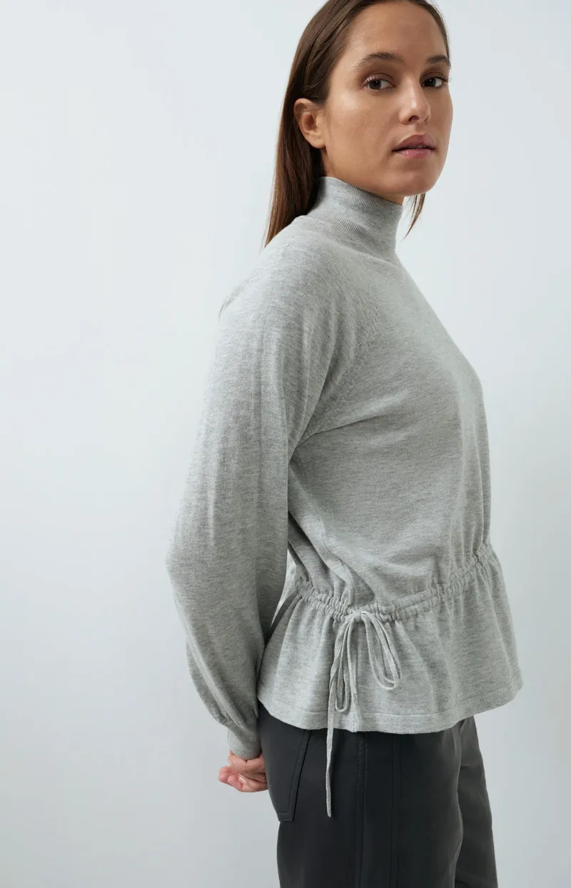 Sweater Met Hoge Hals En Taillekoord van YAYA, kleur Medium Grey Melange